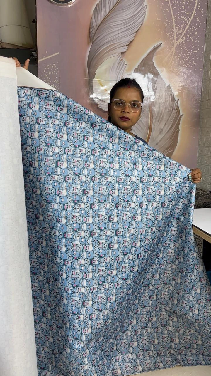 Waterproof fabric (60 inch pana-blue color)-cat print (1 meter)